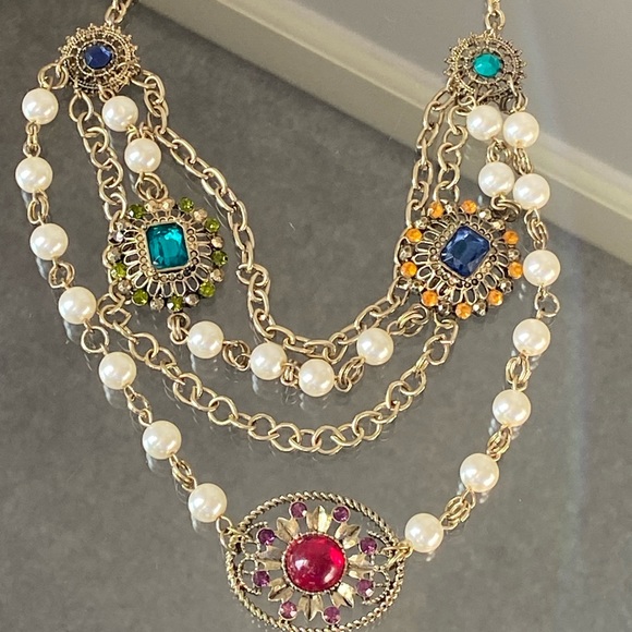 3 Strand Multi Stone Vintage Style Necklace & Matching Earrings - Picture 9 of 14